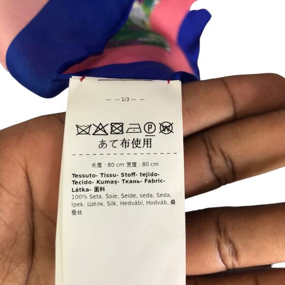 Max&Co. Scarf Womens 29"x31" Green Blue Floral Silk‎ Square Multifunction Shawl - Picture 10 of 11